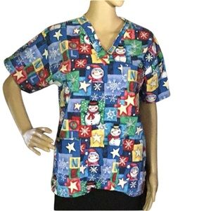 ❤️✳️🎄💰BOGO FREE Christmas Scrub Medical Nursing Uniform Top